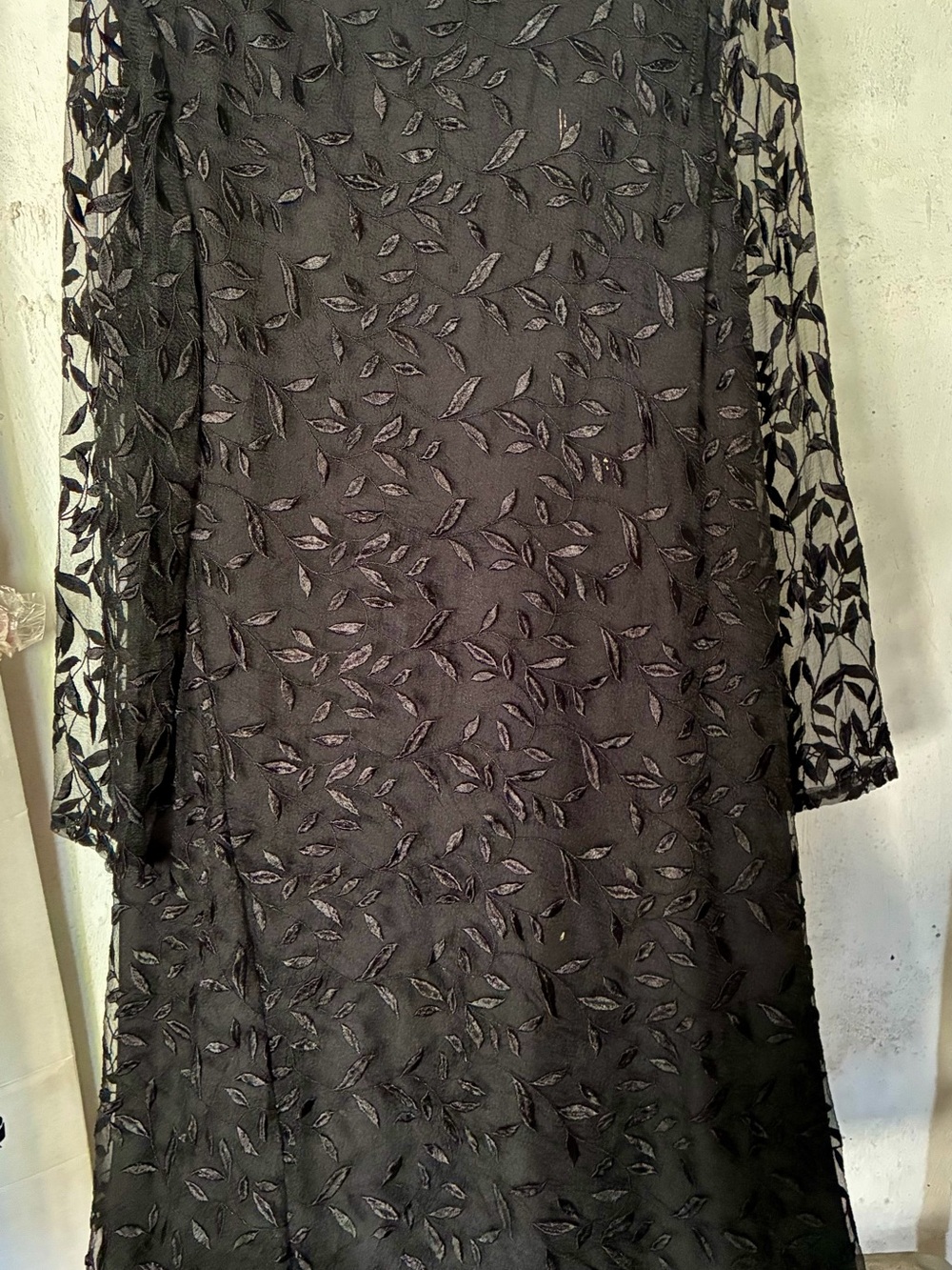 Jones New York Black Leaf-Embroidered Long-Sleeve Dress